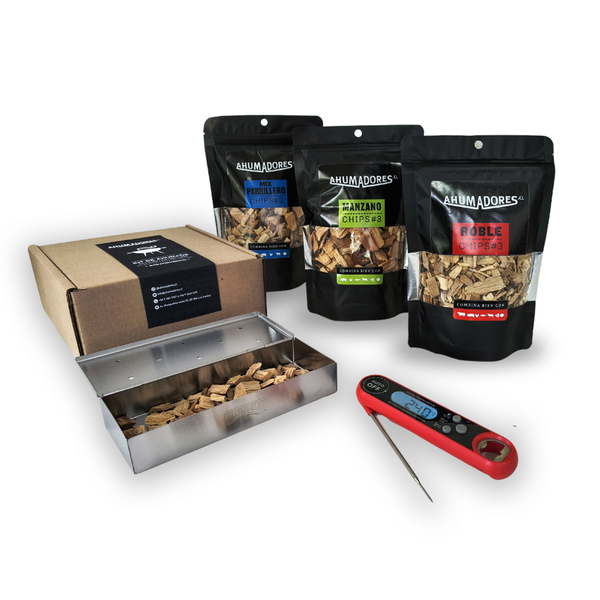 Pack regalo caja ahumadora + 3 Bolsas Chips #3 de 150G + Termómetro plegable