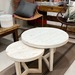 Mesa circular de madera de pallets reciclados - mesas redondas de madera de pallets reciclados en nido color blanco albayalde.JPG