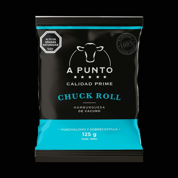 Caja Hamburguesa Chuckroll 125 grs. A Punto, 36 Unidades
