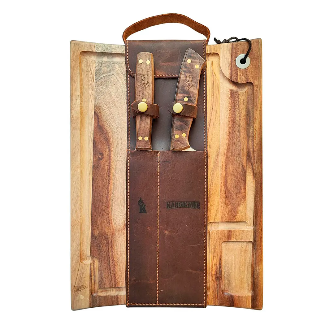  - Set Parrillero Tabla Cuchillo MAS Pincho Con Funda De Cuero Café.webp