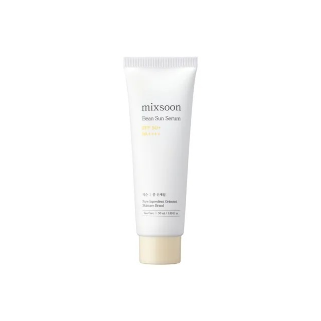 Tubo de Mixsoon Bean Sun Serum SPF50+ PA++++ 50ml, protector solar coreano en textura sérum.