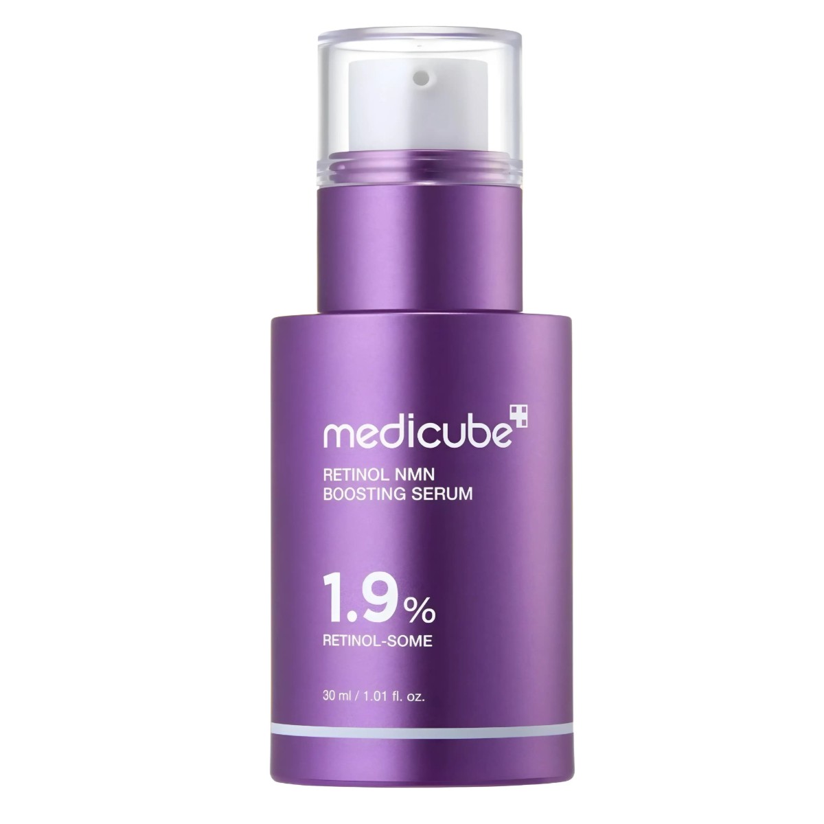 Frasco morado de Medicube Retinol Boosting Serum 30ml con Retinol-some 1,9%.