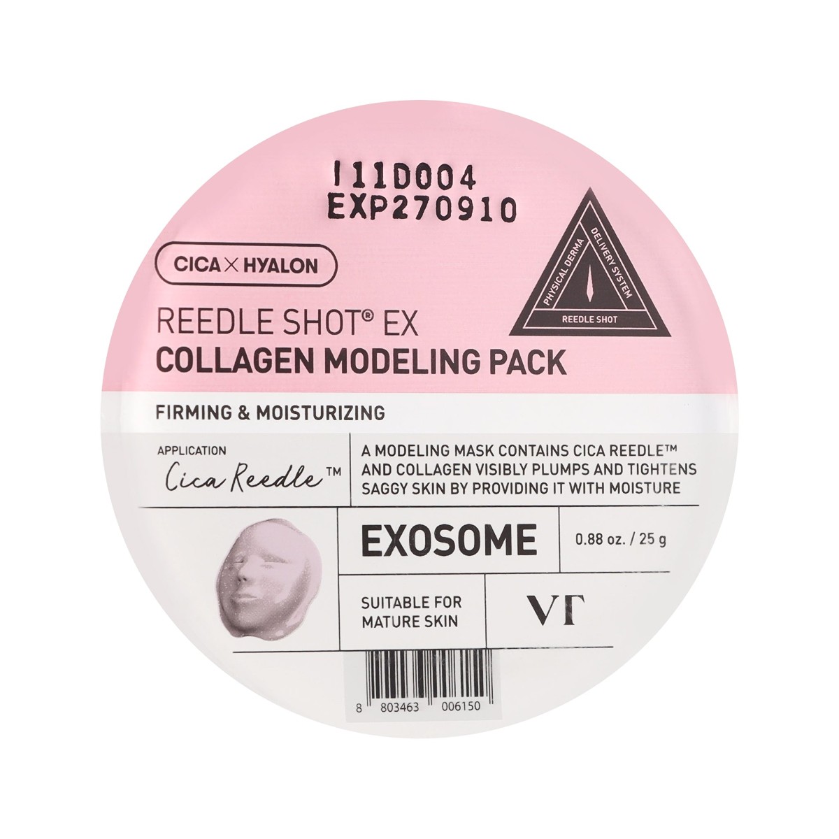 Envase de VT Reedle Shot Ex Collagen Modeling Pack, mascarilla modelante coreana.