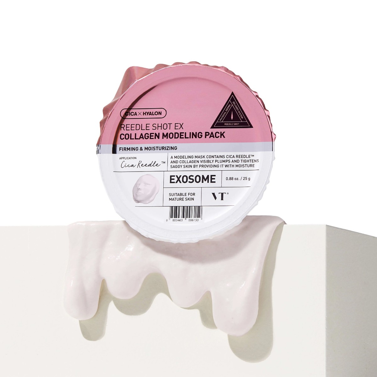 Envase abierto de VT Reedle Shot Ex Collagen Modeling Pack con su textura cremosa.