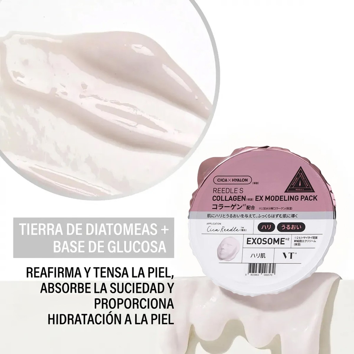 La mascarilla VT Reedle Shot Ex Collagen Modeling Pack se retira en una sola pieza.
