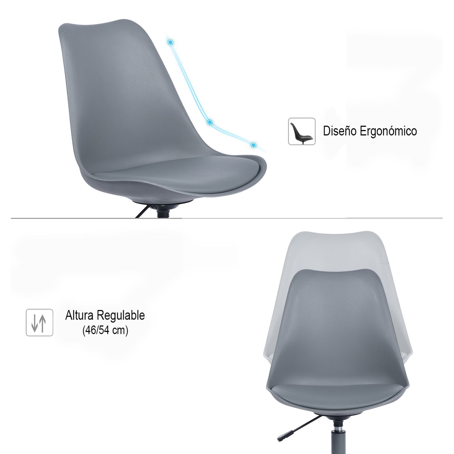  - Silla de escritorio PP Giratoria - Gris