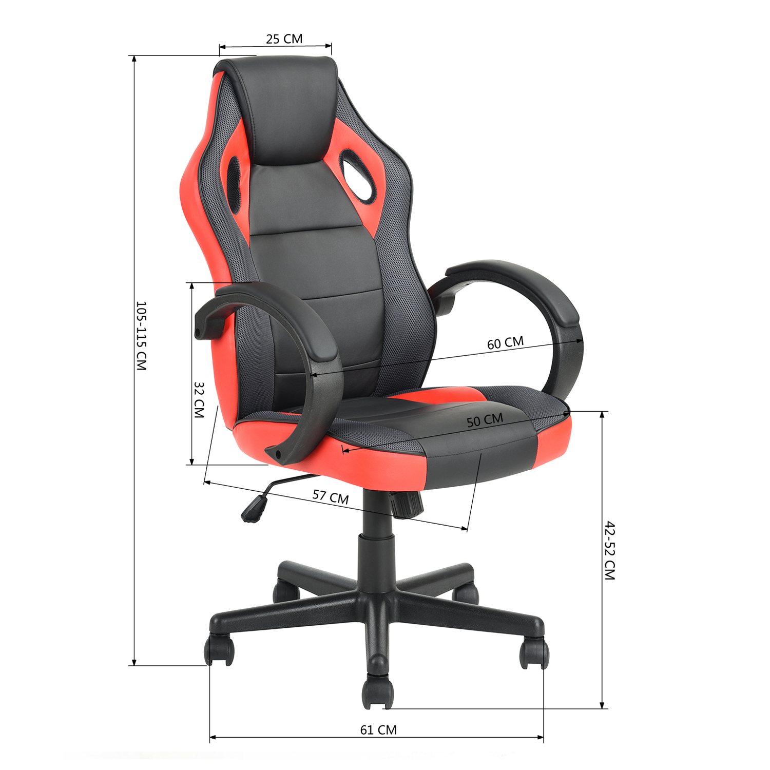  - Silla Gamer PU Ergonómica - Rojo