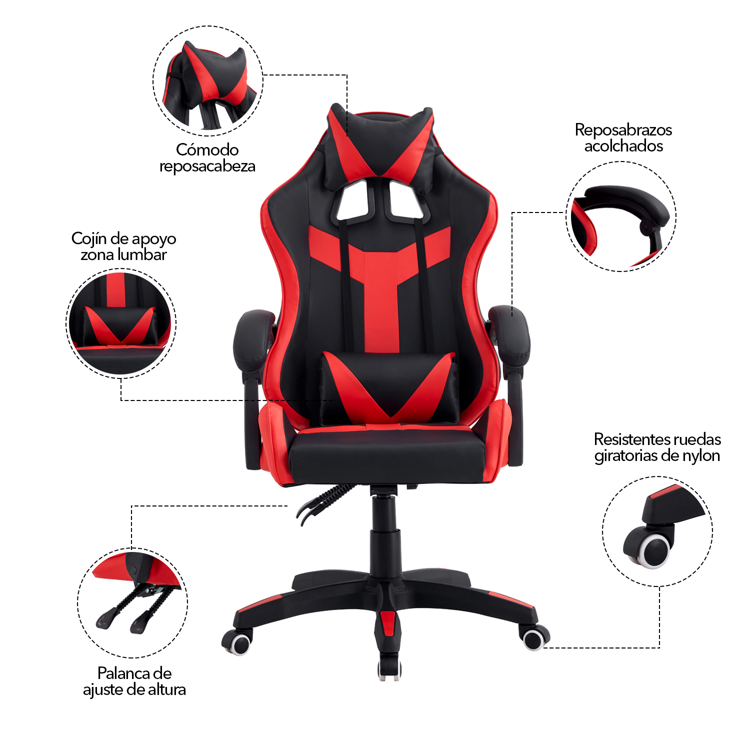 Silla Gamer Racing Multifuncional Rojo - Novahus