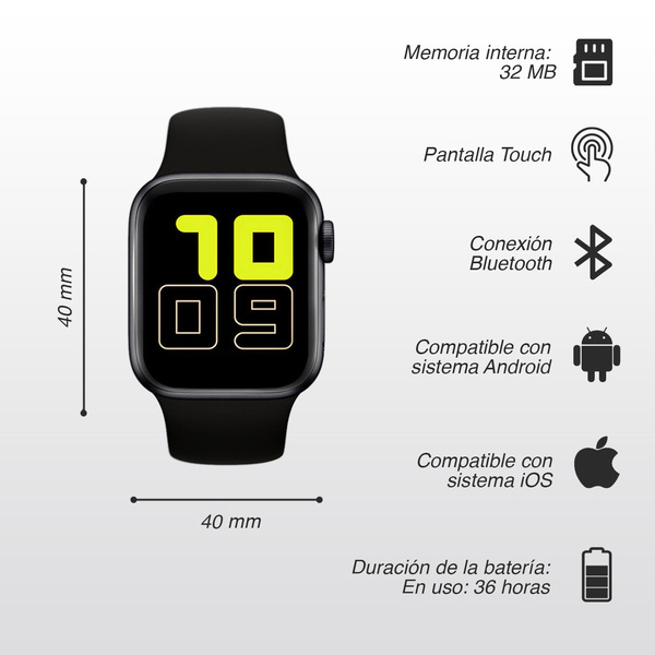Atletis Smartwatch Reloj Inteligente T500 Negro