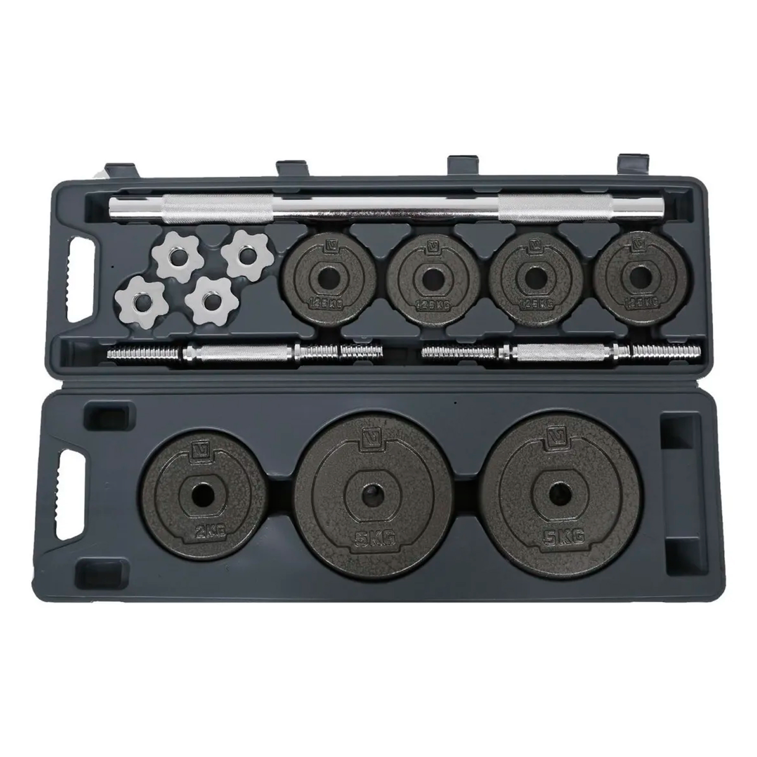  - Set 30kg Barra Armable / Mancuernas + Discos + Maletín