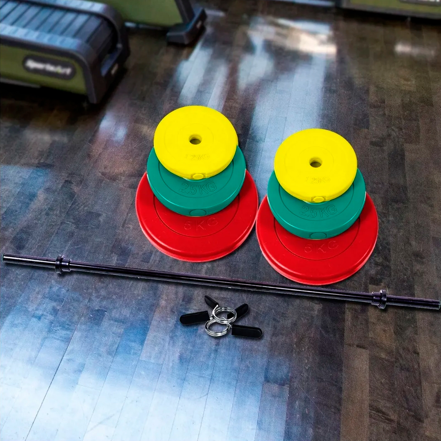  - Set Pesas 20kg: Barra 1.2 Mts + Discos De Colores