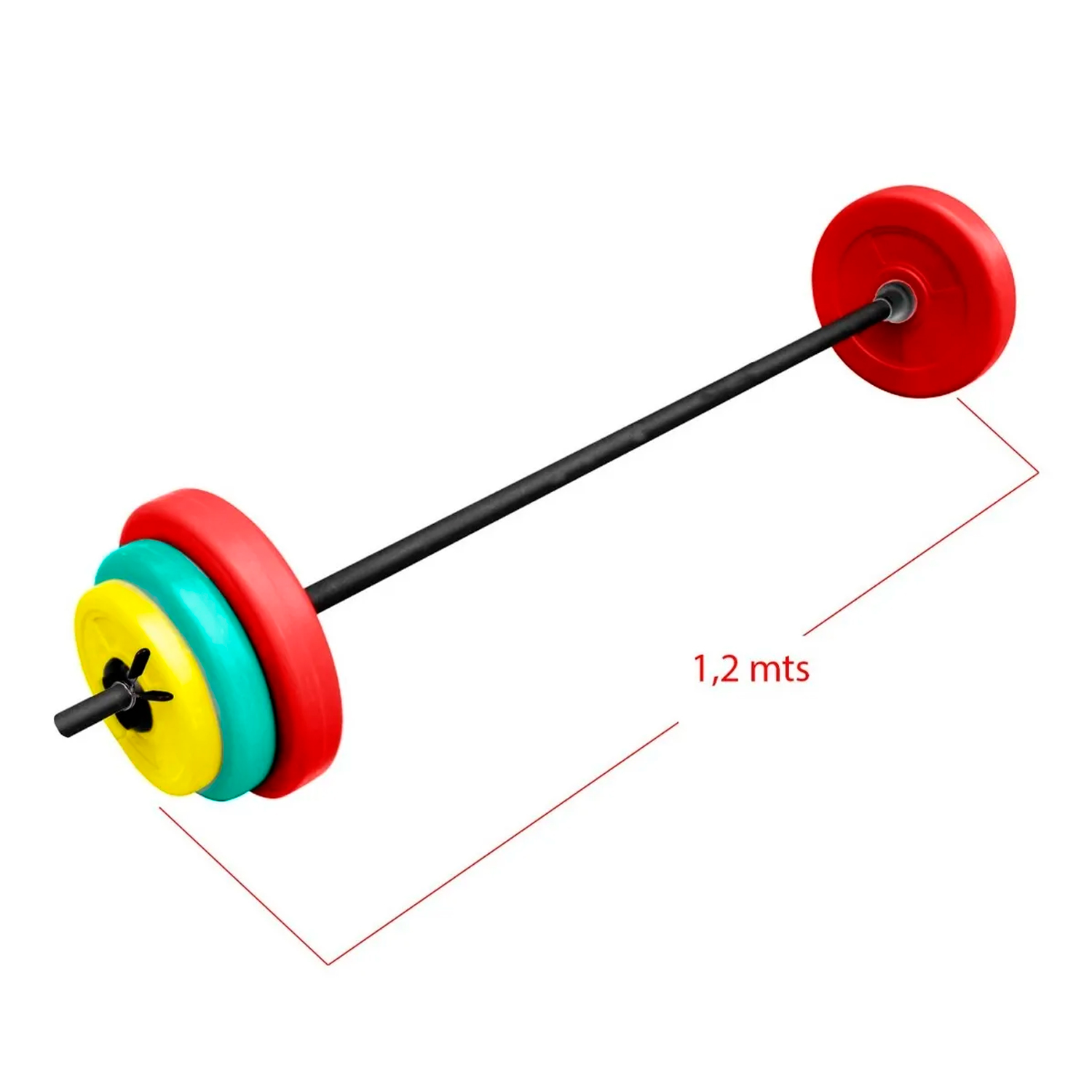  - Set Pesas 20kg: Barra 1.2 Mts + Discos De Colores