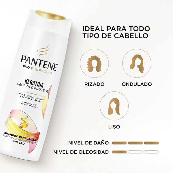 Shampoo sin sal cabello seco Pantene Keratina con Pro Vitamina B5