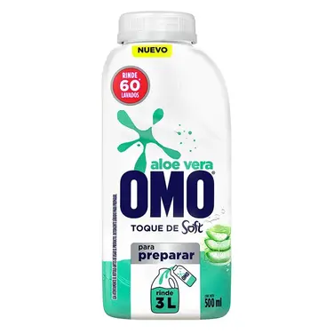 Pack 2x Detergente líquido para diluir OMO Aloe Vera con un toque de Soft 500 ml (rinde 3 litros)