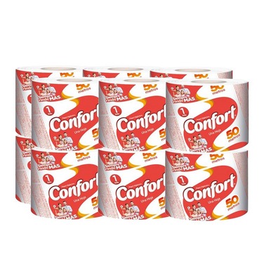 Confort Papel Higiénico Una Hoja 12 Unidades 50 Metros