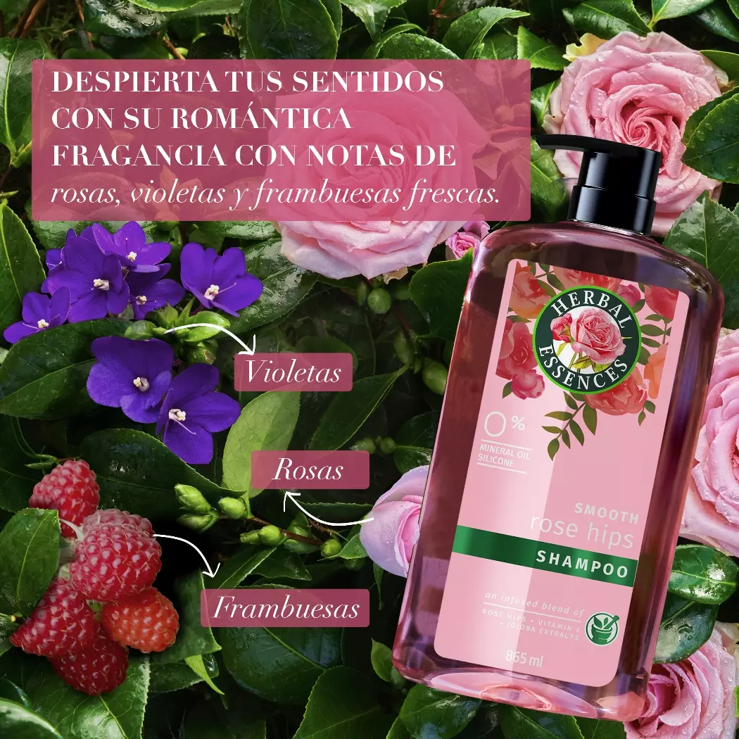 HERBAL ESSENCES  SHAMPOO ROSA MOSQUETA CON VALVULA 865  ML