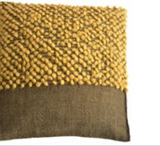 Funda de cojín tejido a telar en alpaca natural - Verde y amarillo