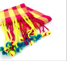 Bufanda o faja flúor con pompones - Fucsia y amarillo